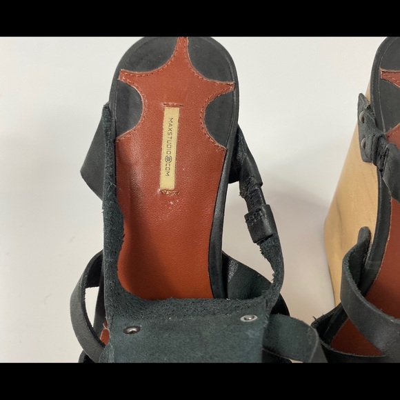 Max Studio Black Leather Wedges - Picture 2 of 6